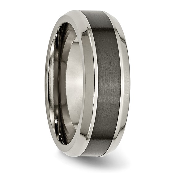 Chisel Titanium Polished with Black Ceramic Center 8mm Beveled Band
