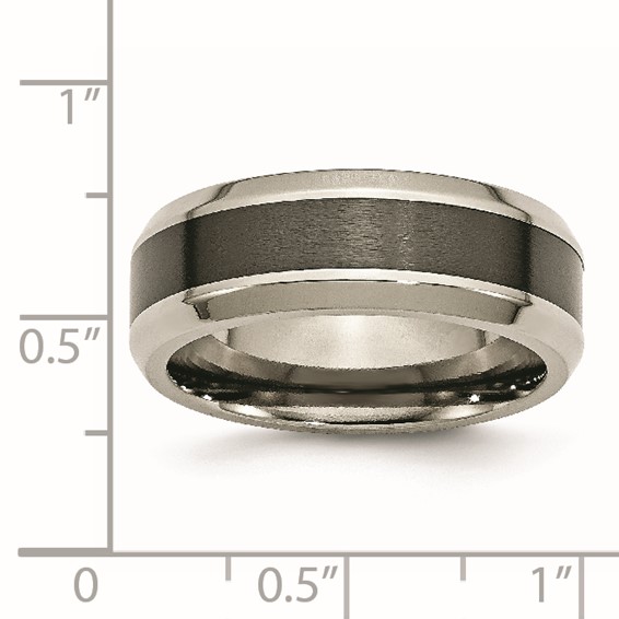 Chisel Titanium Polished with Black Ceramic Center 8mm Beveled Band