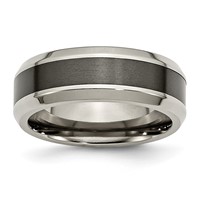 Chisel Titanium Polished Band with Black Ceramic Center 8mm Beveled view 1