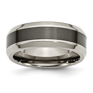 Chisel Titanium Polished with Black Ceramic Center 8mm Beveled Band