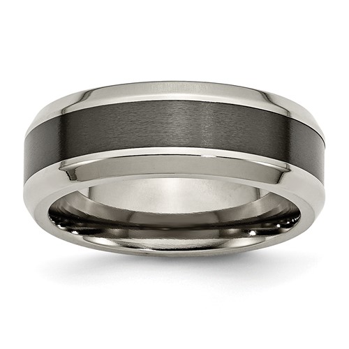 Chisel Titanium Polished with Black Ceramic Center 8mm Beveled Band