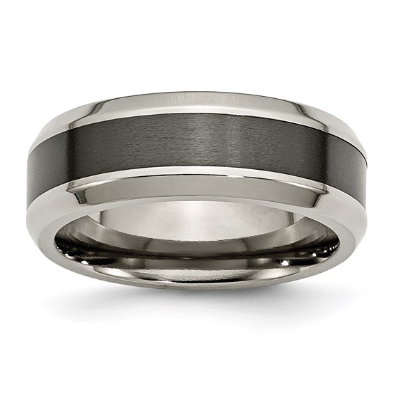 Chisel Titanium Polished with Black Ceramic Center 8mm Beveled Band