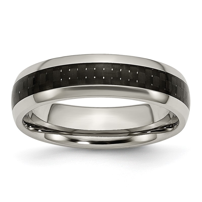 Chisel Titanium Polished with Black Carbon Fiber Inlay 6mm Band