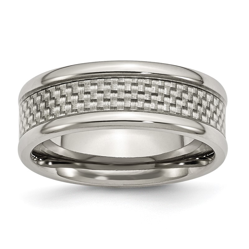 Chisel Titanium Polished with Grey Carbon Fiber Inlay 8mm Band