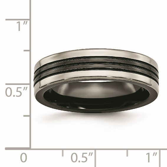 Titanium Black Ti with Grey Edges 6mm Grooved and Polished Band