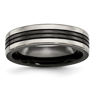Titanium Black Ti with Grey Edges 6mm Grooved and Polished Band