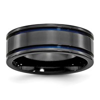 Titanium Black Ti Polished Blue Anodized 8mm Grooved Band view 1