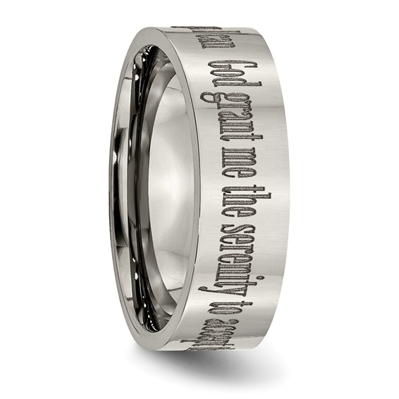 Chisel Titanium Polished Serenity Prayer Laser Design 8mm Flat Band