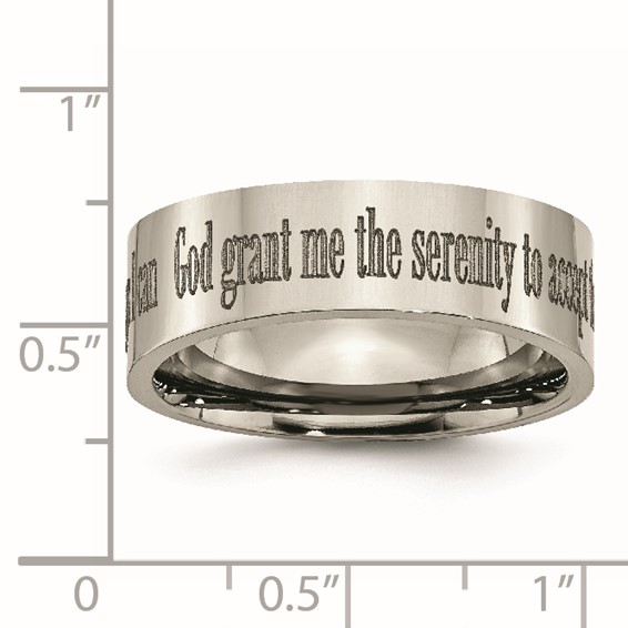 Chisel Titanium Polished Serenity Prayer Laser Design 8mm Flat Band