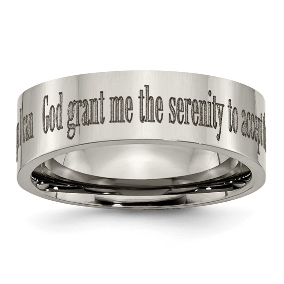 Chisel Titanium Polished Serenity Prayer Laser Design 8mm Flat Band