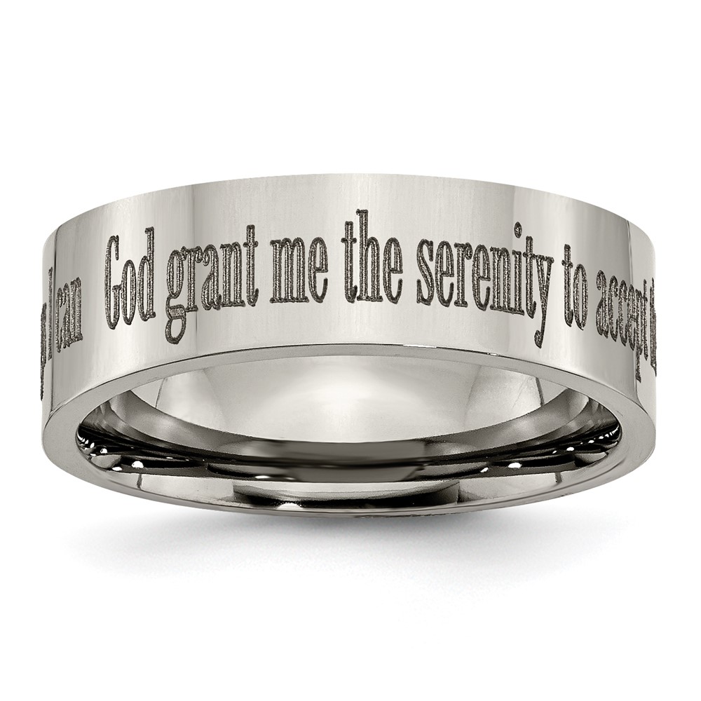 Titanium Polished Serenity Prayer Laser Design 8mm Flat Band