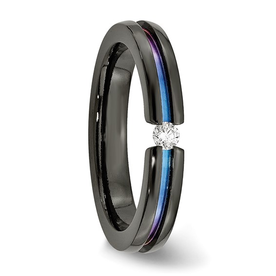 Titanium Black Ti Multi-colored Anodized w/3mm .10ct dia. 4mm Band