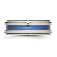 Titanium Band with Blue Triple Groove 8mm Polished view 3