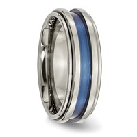 Titanium Band with Blue Triple Groove 8mm Polished view 4