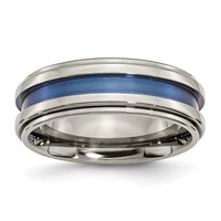 Titanium Band with Blue Triple Groove 8mm Polished view 1