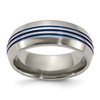 Titanium Polished Blue IP 8.5mm Triple Grooved Beveled Edge Band view 1
