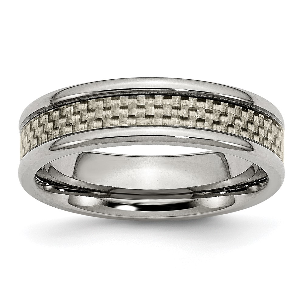 Titanium Polished Band with Grey Carbon Fiber Inlay 6mm