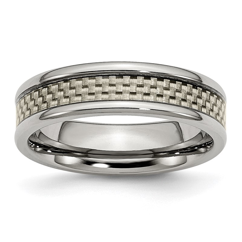 Titanium Polished w/Grey Carbon Fiber Inlay 6mm Band