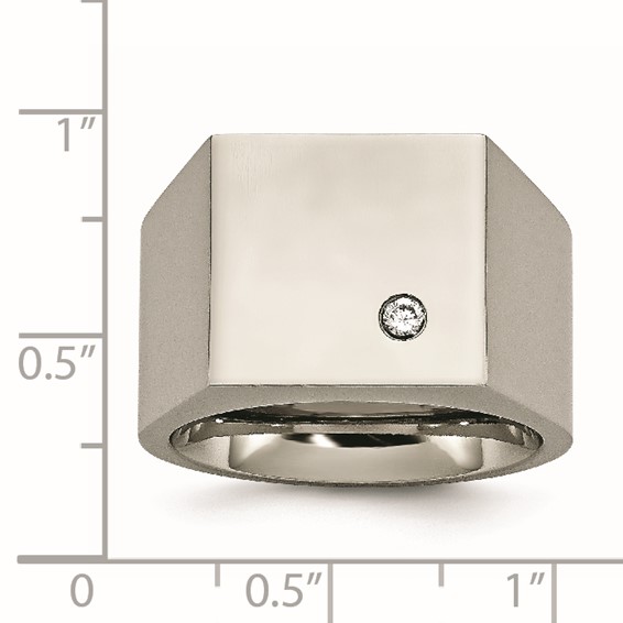 Chisel Titanium Polished CZ Signet Ring