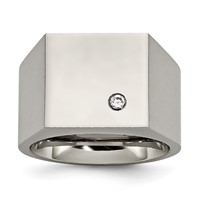 Chisel Titanium Polished CZ Signet Ring view 1