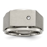 Chisel Titanium Brushed and Polished CZ Square Signet Ring view 1