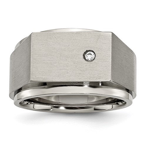 Chisel Titanium Brushed and Polished CZ Square Signet Ring