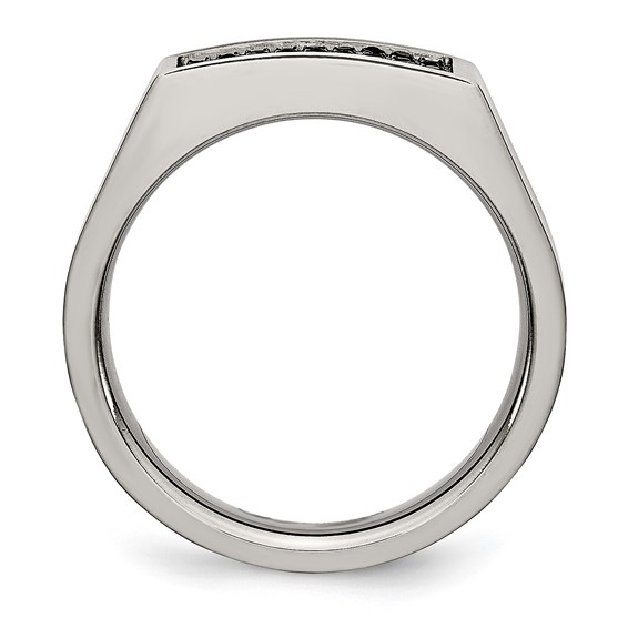 Chisel Titanium Brushed and Polished Black IP-plated CZ Signet Ring