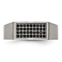 Chisel Titanium Brushed and Polished Black IP-plated CZ Signet Ring view 4