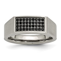 Chisel Titanium Brushed and Polished Black IP-plated CZ Signet Ring view 1