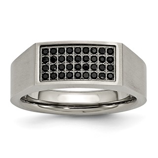 Chisel Titanium Brushed and Polished Black IP-plated CZ Signet Ring