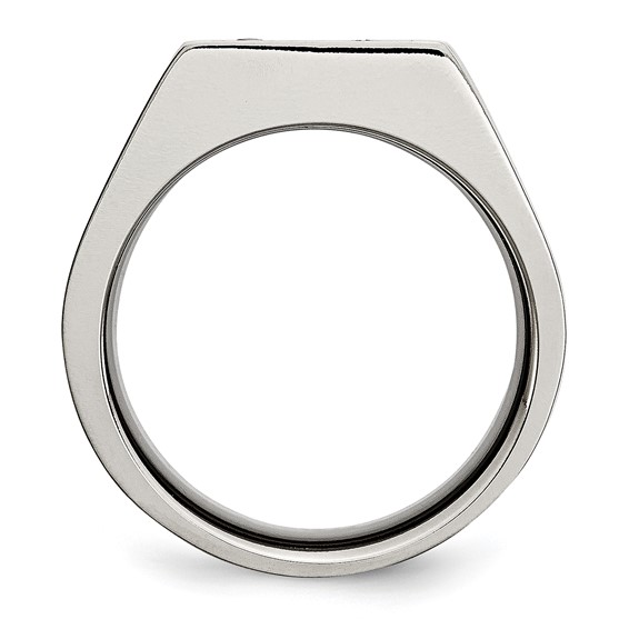 Chisel Titanium Brushed and Polished Black IP-plated CZ Signet Ring