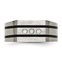 Chisel Titanium Brushed and Polished Black IP-plated CZ Signet Ring view 4