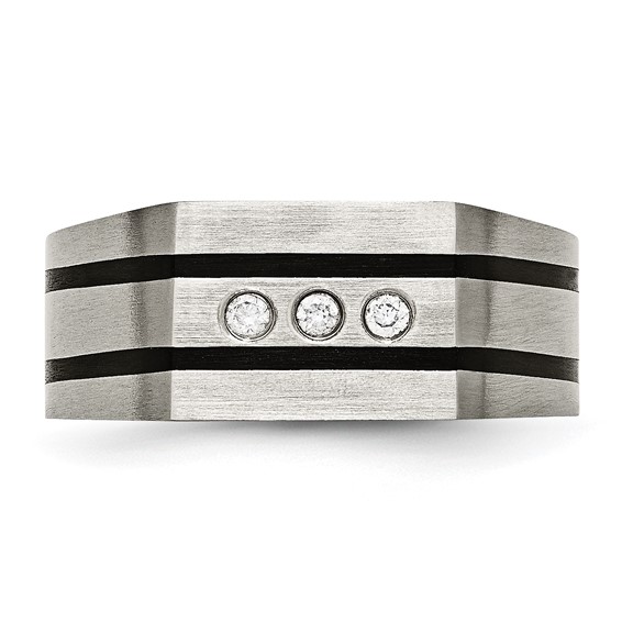 Chisel Titanium Brushed and Polished Black IP-plated CZ Signet Ring