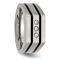Chisel Titanium Brushed and Polished Black IP-plated CZ Signet Ring view 5