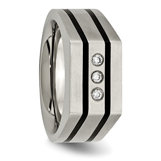 Chisel Titanium Brushed and Polished Black IP-plated CZ Signet Ring
