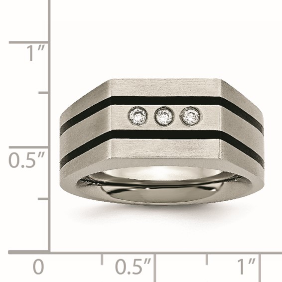 Chisel Titanium Brushed and Polished Black IP-plated CZ Signet Ring