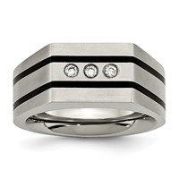 Chisel Titanium Brushed and Polished Black IP-plated CZ Signet Ring view 1