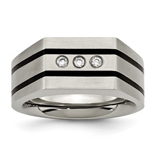 Chisel Titanium Brushed and Polished Black IP-plated CZ Signet Ring