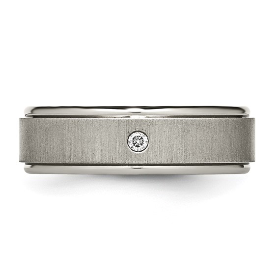 Chisel Titanium Brushed and Polished .05 Carat Diamond Rounded Edge 7mm Band