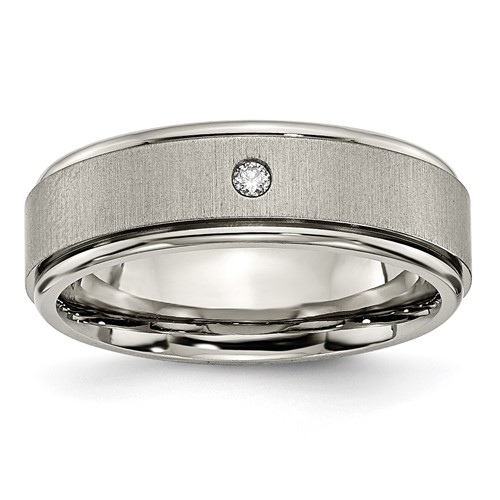 Chisel Titanium Brushed and Polished.05 Carat Diamond Rounded Edge 7mm Band