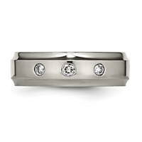 Chisel Titanium Polished 0.20 Carat Diamond Ridged Edge 7mm Band view 4