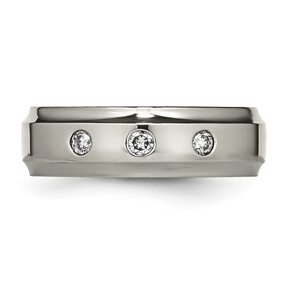Chisel Titanium Polished 1/5 Carat Diamond Ridged Edge 7mm Band