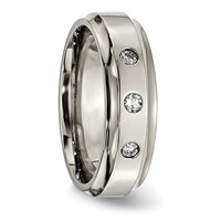 Chisel Titanium Polished 0.20 Carat Diamond Ridged Edge 7mm Band view 5