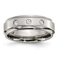Chisel Titanium Polished 0.20 Carat Diamond Ridged Edge 7mm Band view 1