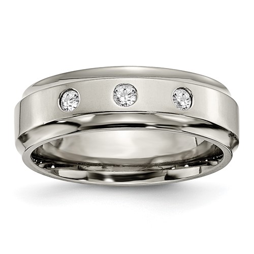 Chisel Titanium Polished 0.20 Carat Diamond Ridged Edge 7mm Band
