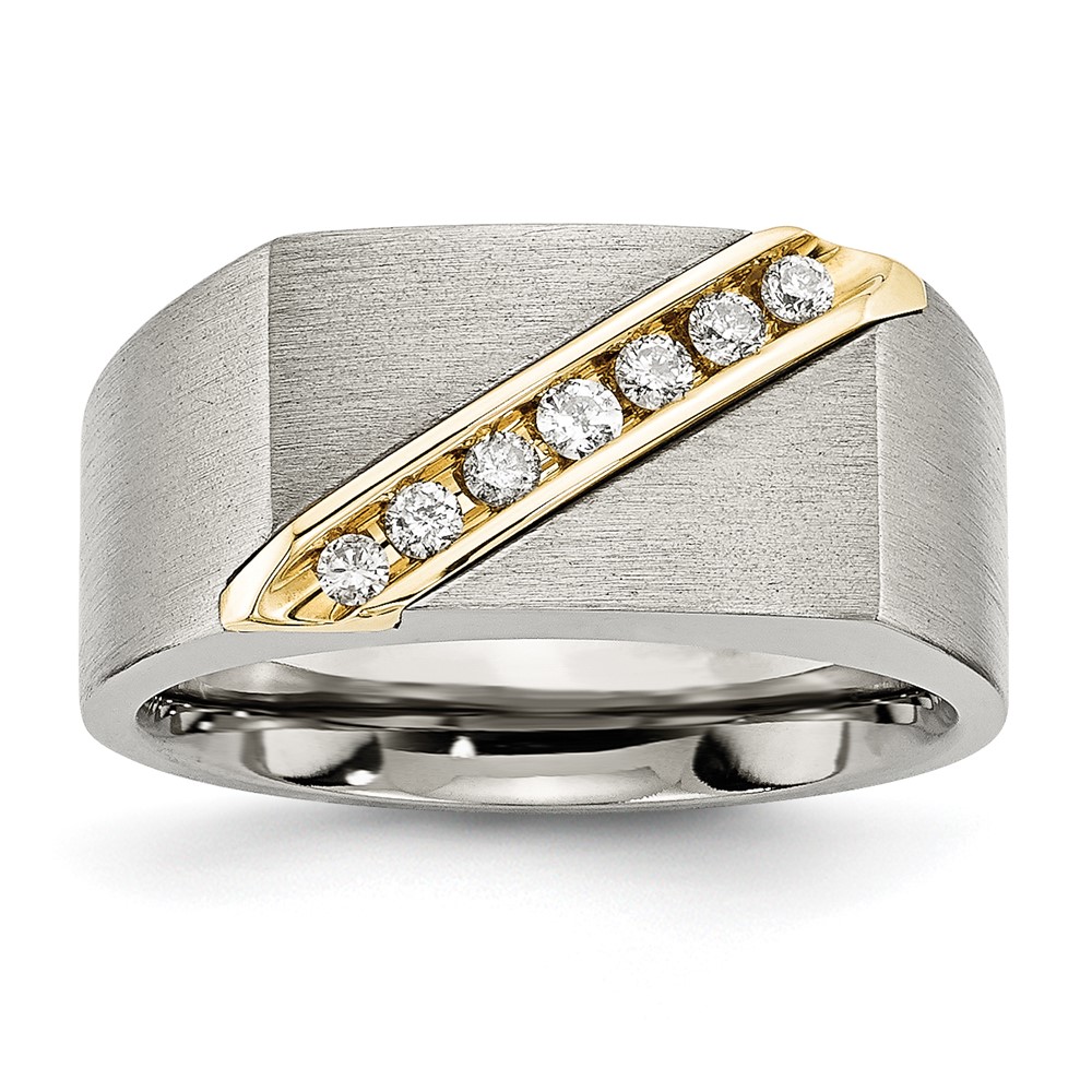 Titanium w/14K Inlay Brushed 1/5ct Diamond Signet Ring