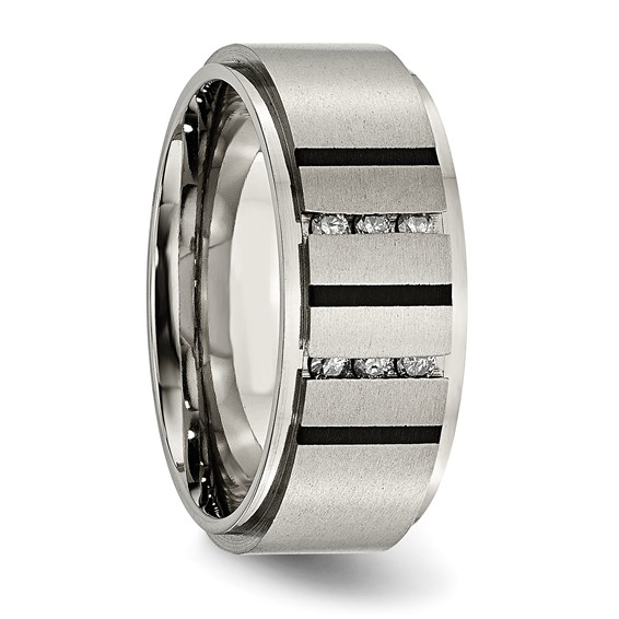 Chisel Titanium Brushed and Polished Black IP-plated 0.15 Carat Diamond 9mm Band