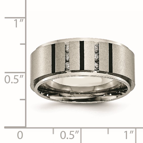 Chisel Titanium Brushed and Polished Black IP-plated 0.15 Carat Diamond 9mm Band