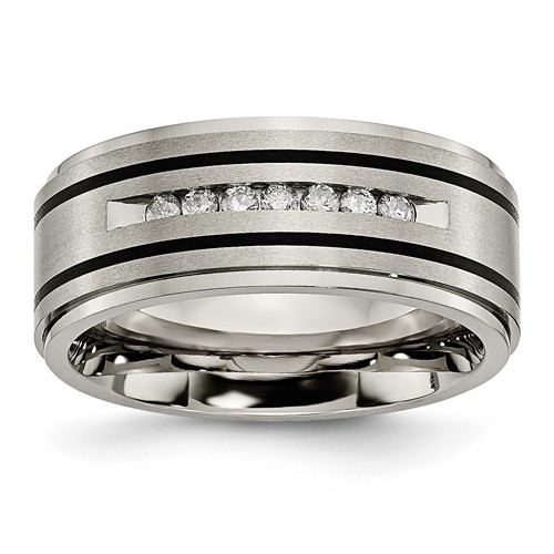 Chisel Titanium Brushed Polished and Enameled 0.25 Carat Diamond 9mm Band