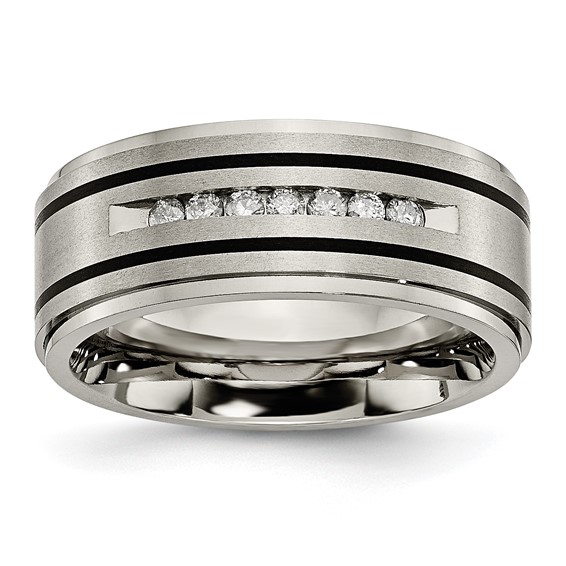 Chisel Titanium Brushed Polished and Enameled 1/4 Carat Diamond 9mm Band